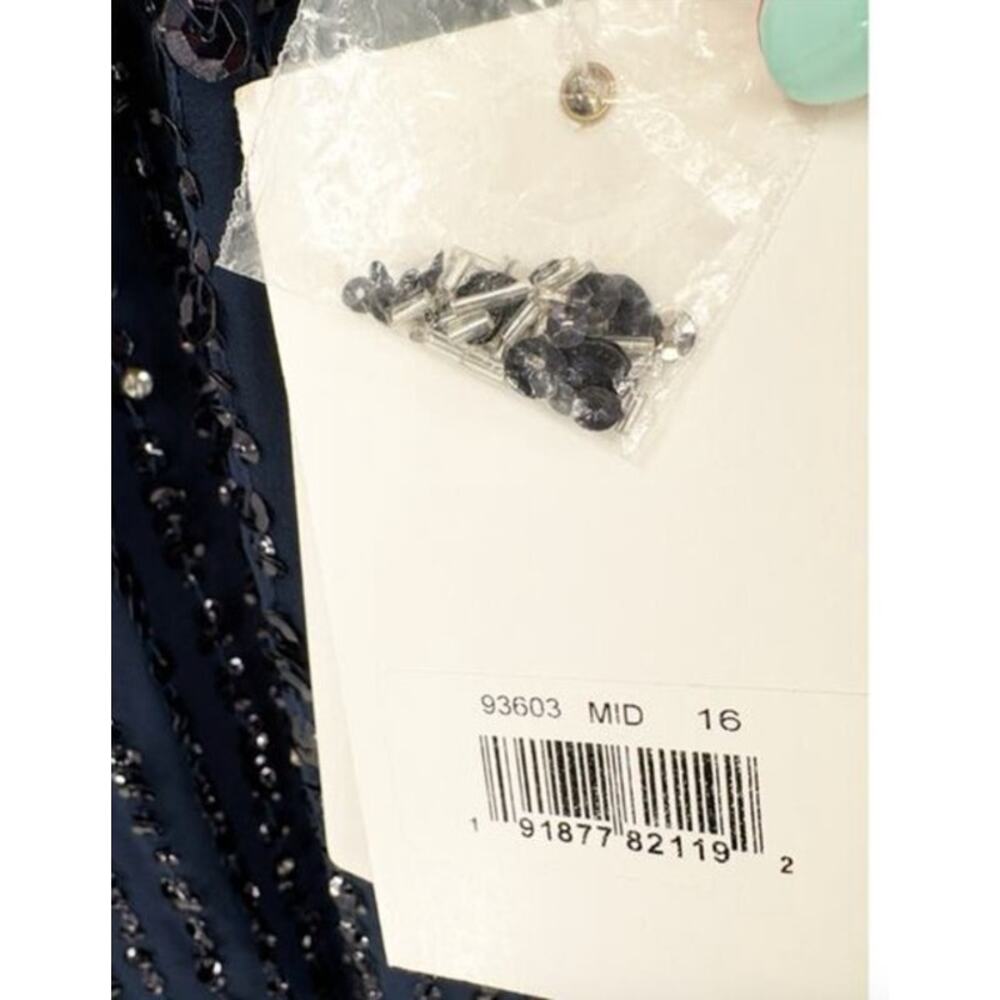 MAC DUGGAL Dress Size 16 Evening Gown Sequin Navy Blue Sleeveless NEW Column - Picture 4 of 9
